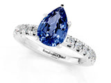 White gold Pear Cut Blue Sapphire Solitaire Pavé Engagement Ring with Round Band and Prong Setting_13