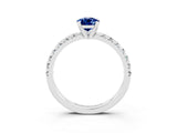 White gold Pear Cut Blue Sapphire Solitaire Pavé Engagement Ring with Round Band and Prong Setting_15