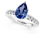 White gold Pear Cut Blue Sapphire Solitaire Pavé Engagement Ring with Round Band and Prong Setting_79