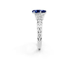 White gold Pear Cut Blue Sapphire Solitaire Ring with Filigree Band and Four-Prong Setting_26