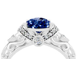 White gold Pear Cut Blue Sapphire Solitaire Ring with Filigree Band and Four-Prong Setting_28