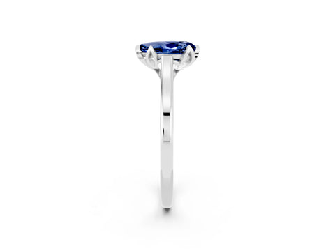 White gold Pear Cut Blue Sapphire Solitaire Ring with Flower Prong Setting and Classic Band_14