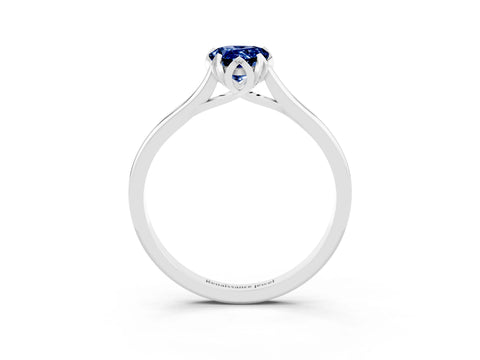 White gold Pear Cut Blue Sapphire Solitaire Ring with Flower Prong Setting and Classic Band_15