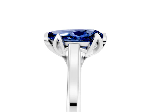 White gold Pear Cut Blue Sapphire Solitaire Ring with Flower Prong Setting and Classic Band_17