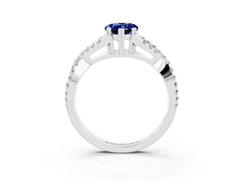 White gold Pear Cut Blue Sapphire Solitaire Ring with Four-Prong Setting and Twisted Pavé Band_3