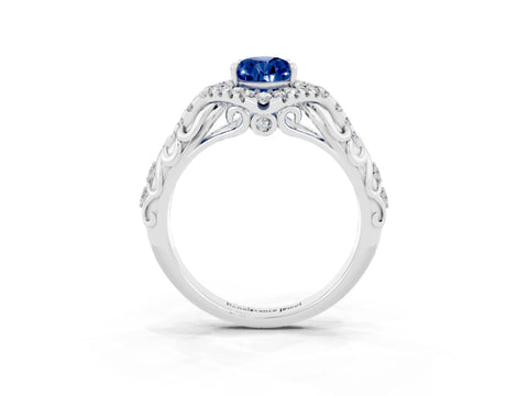 White gold Pear Cut Blue Sapphire Solitaire Ring with Hidden Halo and Pavé Band_27