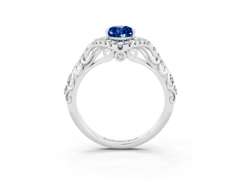 White gold Pear Cut Blue Sapphire Solitaire Ring with Hidden Halo and Pavé Band_39
