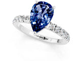 White gold Pear Cut Blue Sapphire Solitaire Ring with Pavé Accents and Four-Prong Setting_1