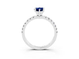 White gold Pear Cut Blue Sapphire Solitaire Ring with Pavé Accents and Four-Prong Setting_3