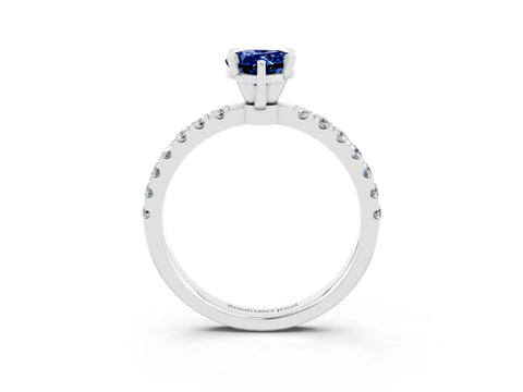 White gold Pear Cut Blue Sapphire Solitaire Ring with Pavé Accents and Four-Prong Setting_3