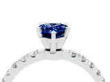 White gold Pear Cut Blue Sapphire Solitaire Ring with Pavé Accents and Four-Prong Setting_4