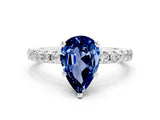 White gold Pear Cut Blue Sapphire Solitaire Ring with Pavé Band and Four-Prong Setting_12
