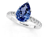 White gold Pear Cut Blue Sapphire Solitaire Ring with Pavé Band and Four-Prong Setting_13
