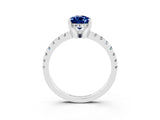 White gold Pear Cut Blue Sapphire Solitaire Ring with Pavé Band and Four-Prong Setting_15