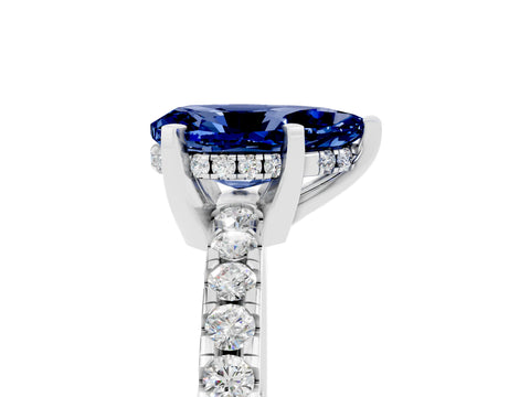White gold Pear Cut Blue Sapphire Solitaire Ring with Pavé Band and Four-Prong Setting_17