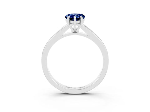 White gold Pear Cut Blue Sapphire Solitaire Ring with Pavé Band and Prong Setting_3