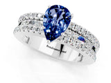 White gold Pear Cut Blue Sapphire Solitaire Ring with Pavé and Channel Set Band_1