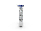 White gold Pear Cut Blue Sapphire Solitaire Ring with Pavé and Channel Set Band_2