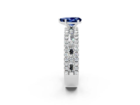 White gold Pear Cut Blue Sapphire Solitaire Ring with Pavé and Channel Set Band_2