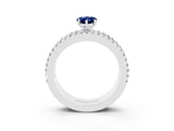 White gold Pear Cut Blue Sapphire Solitaire Ring with Pavé and Channel Set Band_3