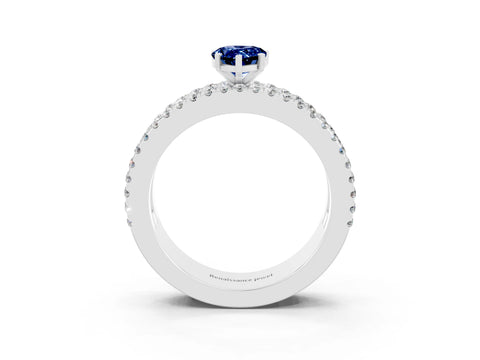 White gold Pear Cut Blue Sapphire Solitaire Ring with Pavé and Channel Set Band_3
