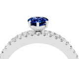 White gold Pear Cut Blue Sapphire Solitaire Ring with Pavé and Channel Set Band_4