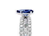 White gold Pear Cut Blue Sapphire Solitaire Ring with Pavé and Channel Set Band_5
