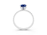 White gold Pear Cut Blue Sapphire Solitaire Ring with Pave Band and Four Prong Setting_27
