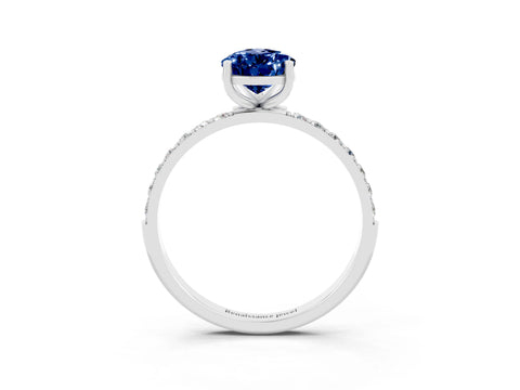 White gold Pear Cut Blue Sapphire Solitaire Ring with Pave Band and Four Prong Setting_27