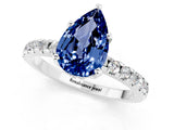 White gold Pear Cut Blue Sapphire Solitaire Ring with Round  Pavé Band and Four-Prong Setting_61