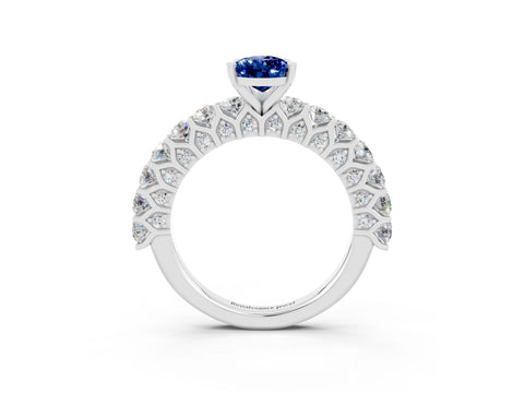 White gold Pear Cut Blue Sapphire Solitaire Ring with Shared Prong Pavé Band and Four-Prong Setting_3