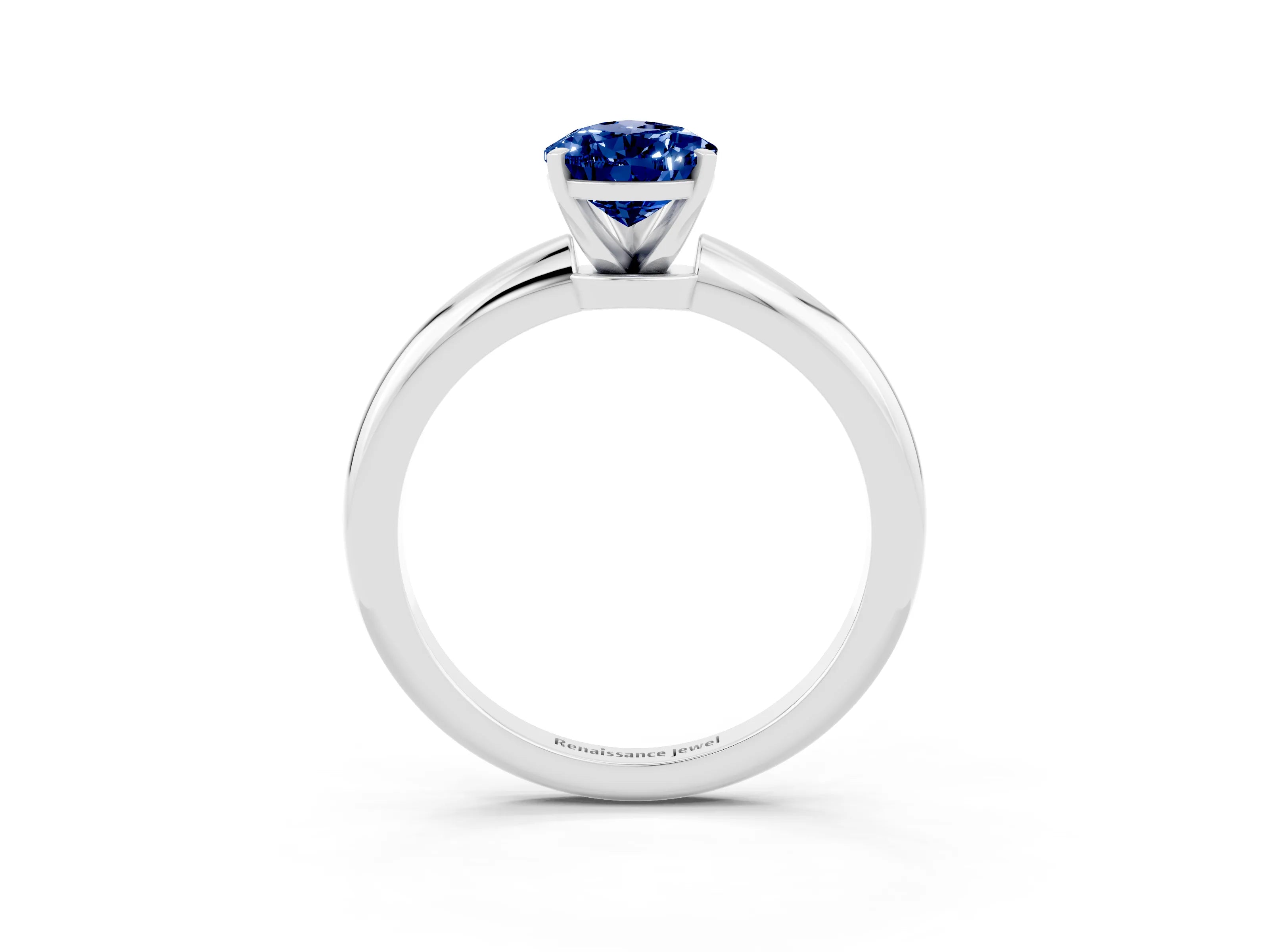 White gold Pear Cut Blue Sapphire Solitaire Ring with Six-Prong Setting and Classic Band_15