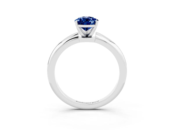 White gold Pear Cut Blue Sapphire Solitaire Ring with Six-Prong Setting and Classic Band