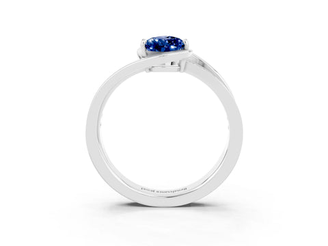 White gold Pear Cut Blue Sapphire Solitaire Ring with Split Shank and Prong Setting_3