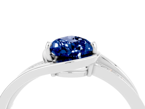 White gold Pear Cut Blue Sapphire Solitaire Ring with Split Shank and Prong Setting_4