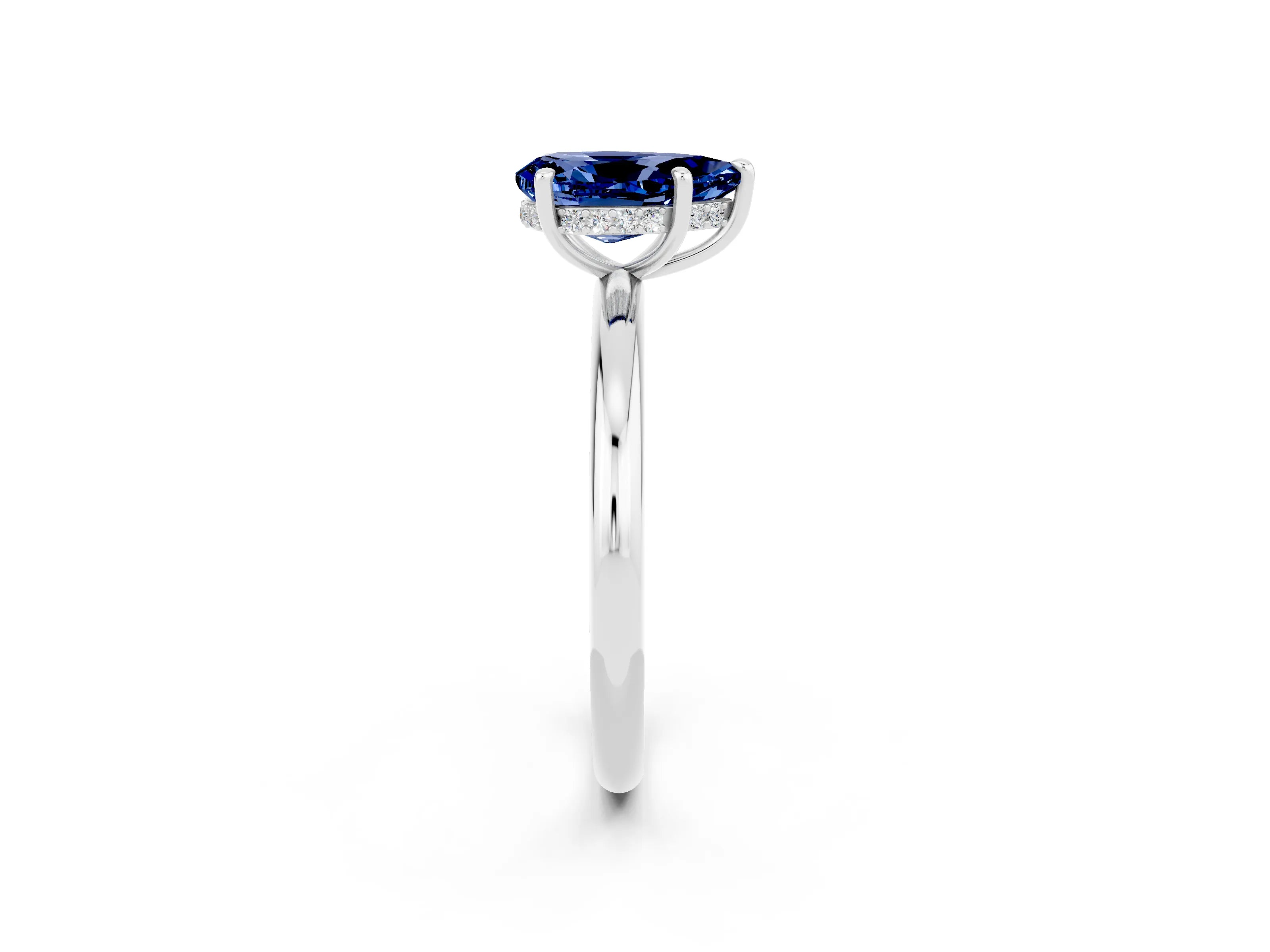 White gold Pear Cut Blue Sapphire Solitaire Ring with Thin Band and Four-Prong Setting_14