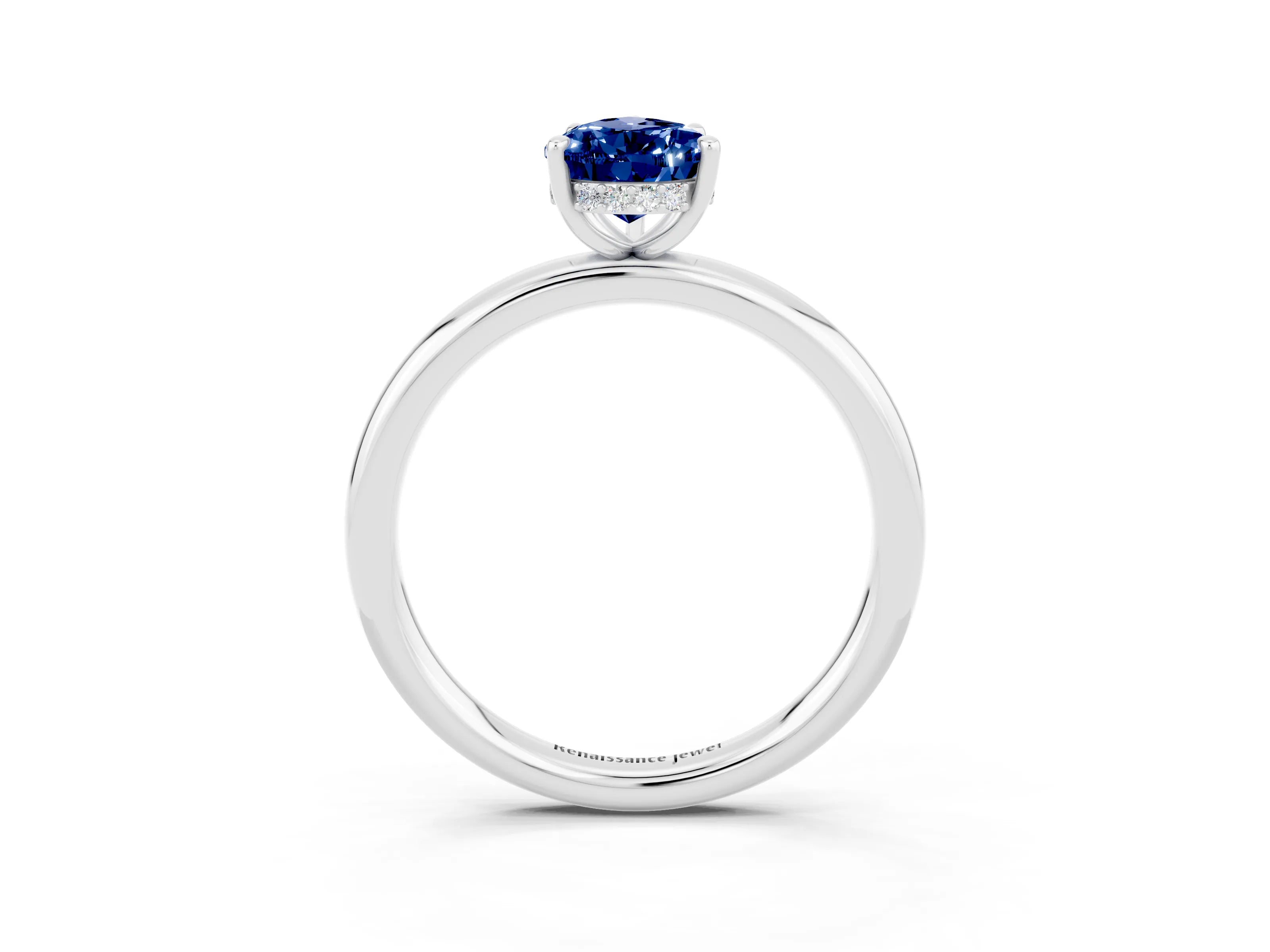 White gold Pear Cut Blue Sapphire Solitaire Ring with Thin Band and Four-Prong Setting_15