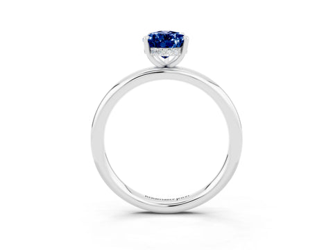 White gold Pear Cut Blue Sapphire Solitaire Ring with Thin Band and Four-Prong Setting_15