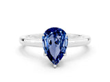 White gold Pear Cut Blue Sapphire Solitaire Ring with Thin Band and Prong Setting_12