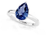 White gold Pear Cut Blue Sapphire Solitaire Ring with Thin Band and Prong Setting_13