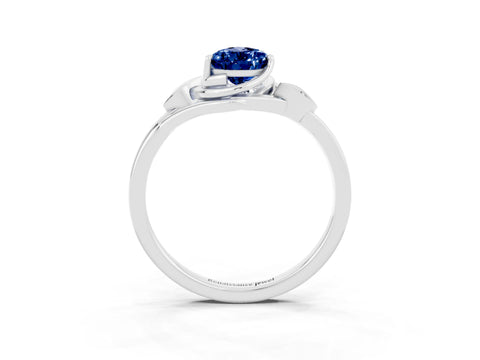White gold Pear Cut Blue Sapphire Solitaire Ring with Twist Band and Four-Prong Setting_15