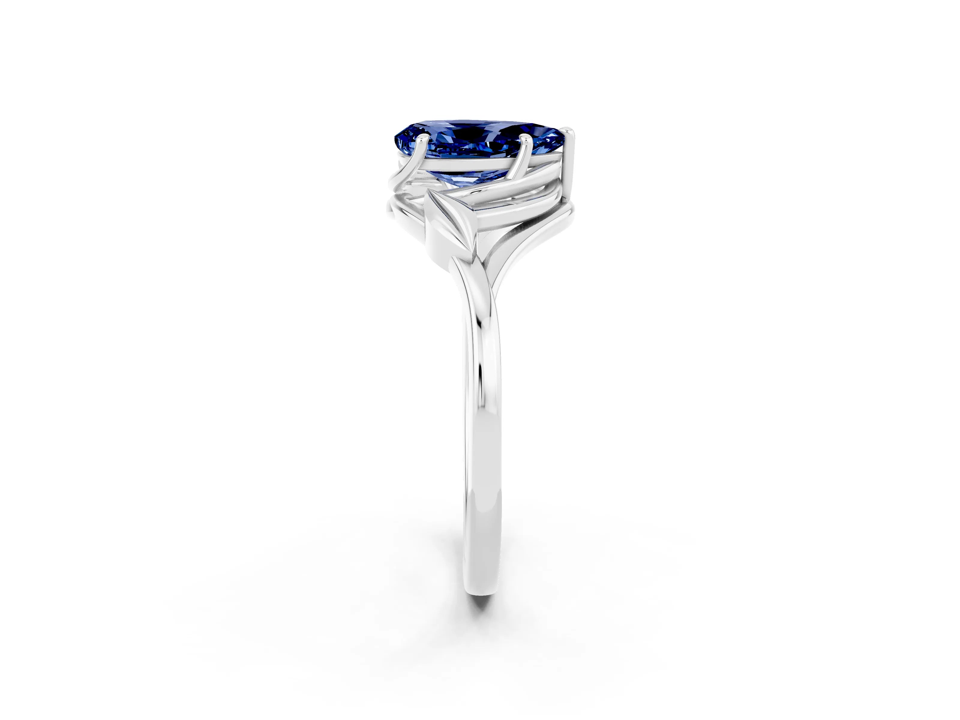 White gold Pear Cut Blue Sapphire Solitaire Ring with Twist Band and Four-Prong Setting_38
