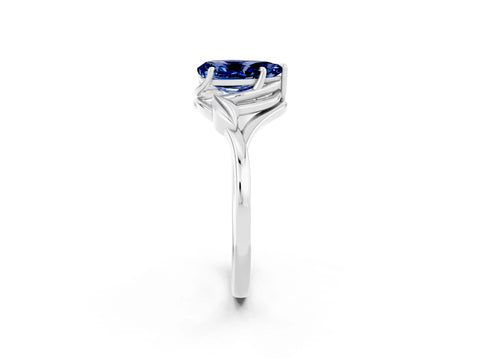 White gold Pear Cut Blue Sapphire Solitaire Ring with Twist Band and Four-Prong Setting_38