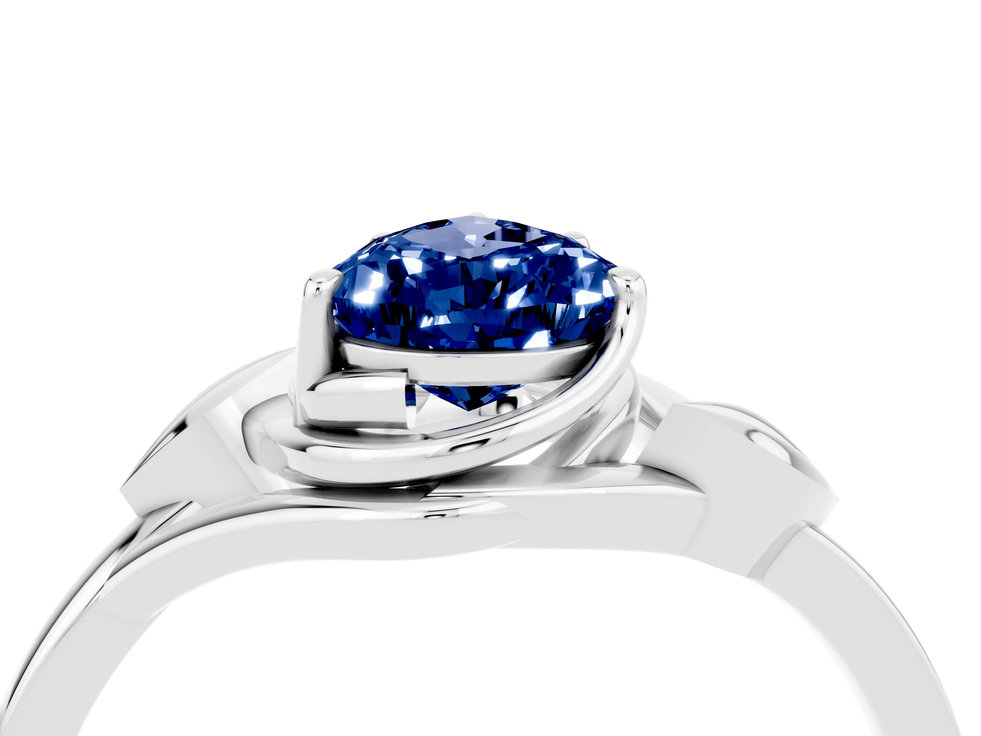 White gold Pear Cut Blue Sapphire Solitaire Ring with Twist Band and Four-Prong Setting_40