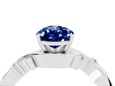 White gold Pear Cut Blue Sapphire Solitaire Ring with Twisted Band and Prong Setting_4