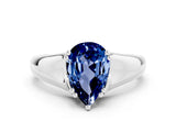 White gold Pear Cut Blue Sapphire Solitaire Ring with Wide Band and Prong Setting