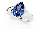 White gold Pear Cut Blue Sapphire Solitaire Ring with Wide Band and Prong Setting_1