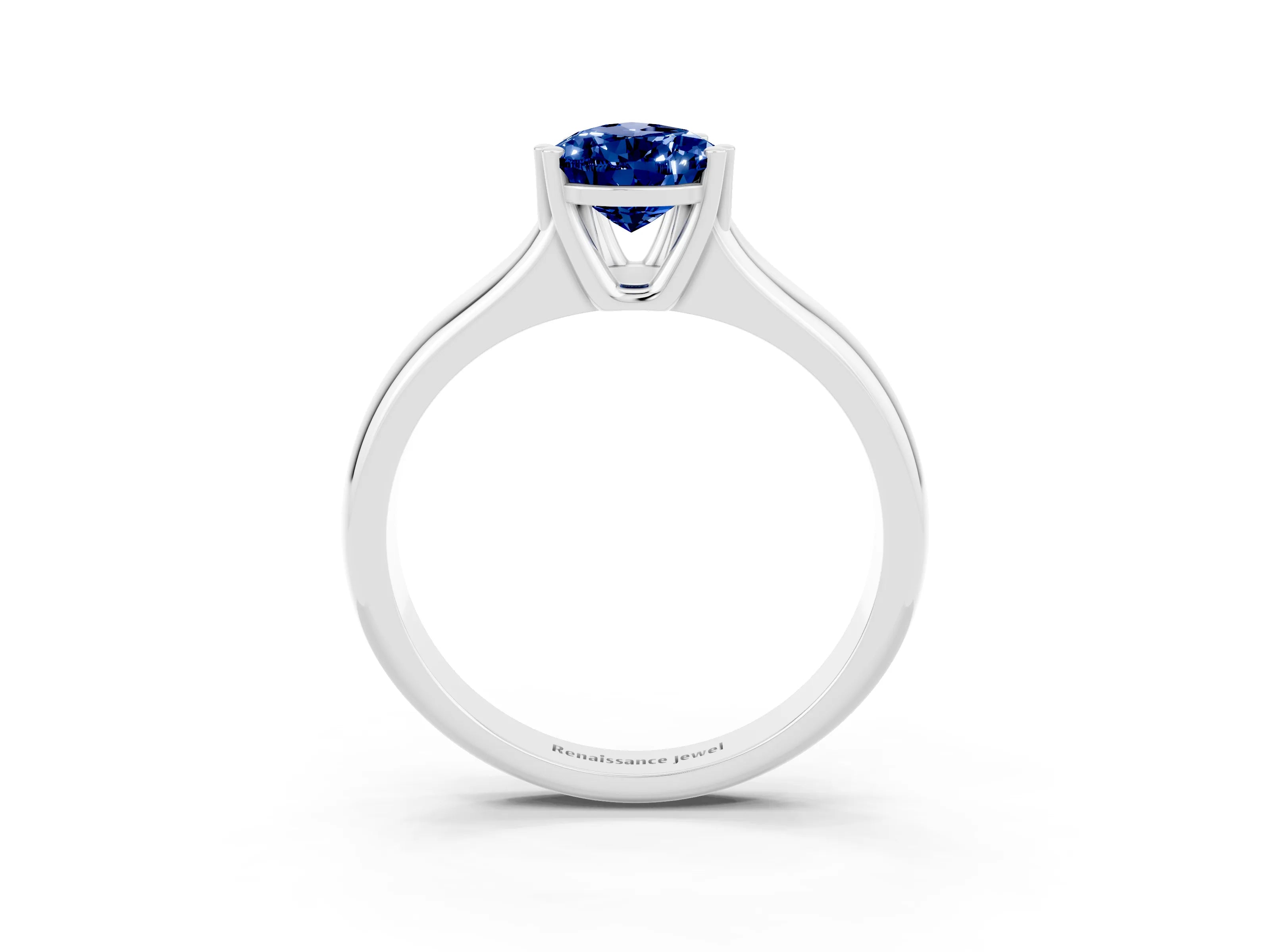 White gold Pear Cut Blue Sapphire Solitaire Ring with Wide Band and Prong Setting_3