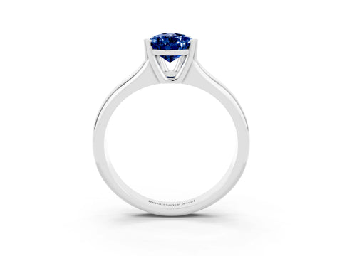 White gold Pear Cut Blue Sapphire Solitaire Ring with Wide Band and Prong Setting_3