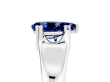 White gold Pear Cut Blue Sapphire Solitaire Ring with Wide Band and Prong Setting_5